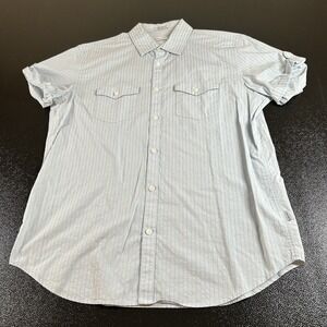 Calvin Klein Shirt Mens Medium Gray Blue Striped Button Up Flap Pockets Stretch